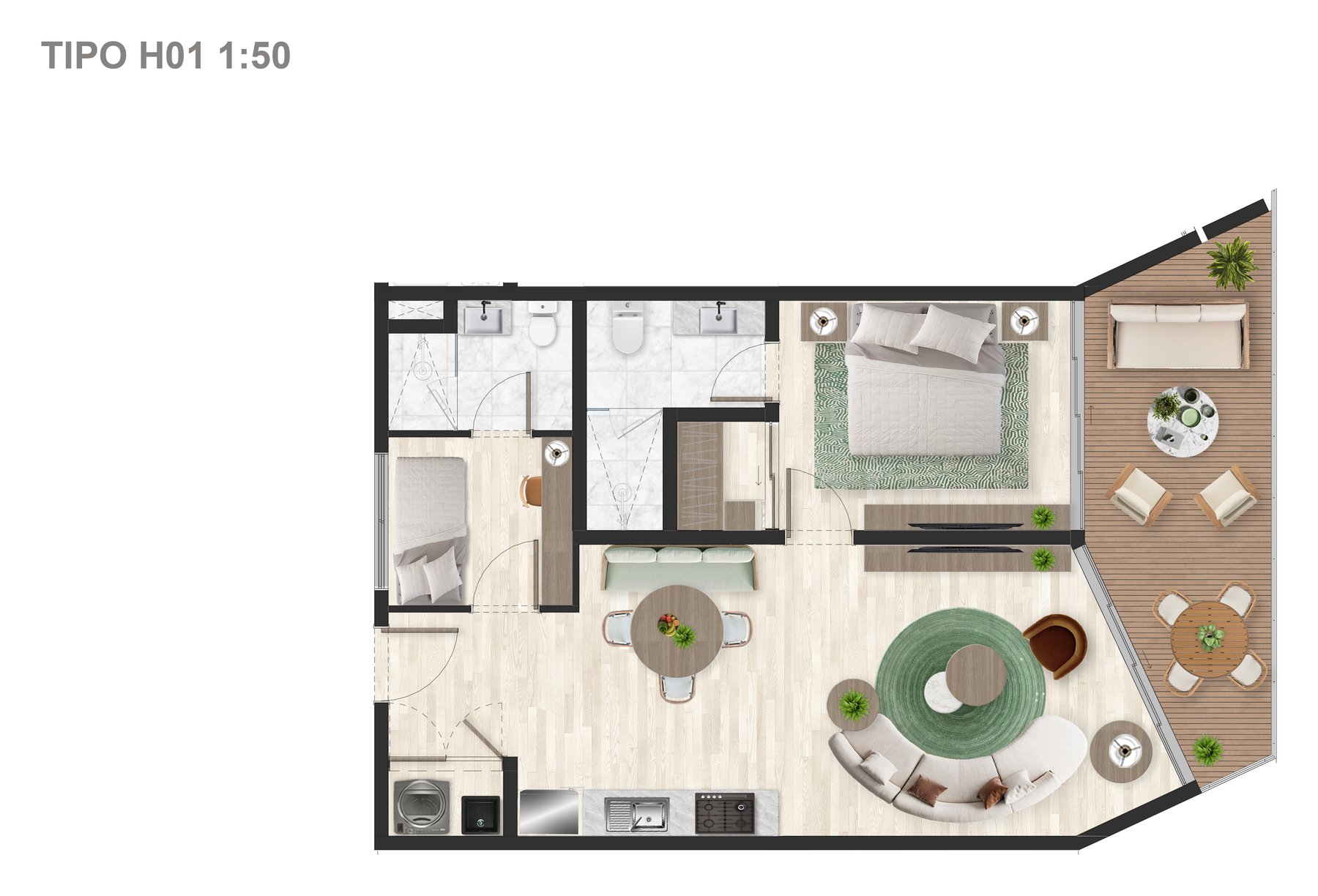 Plano 1 Habitación + servicio
